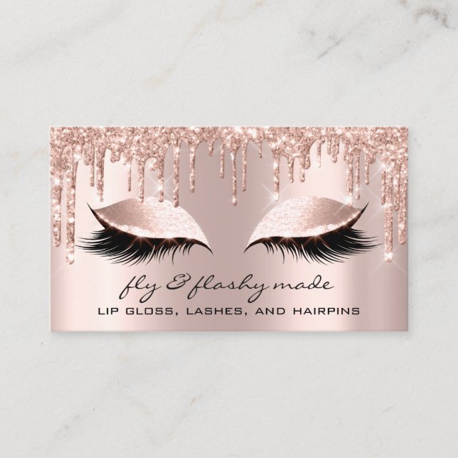 Fly Makeup Artist Eyelash Glitter Drips Rose Business Card (Front)