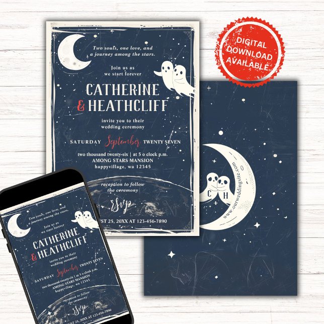Fly Me to the Moon Soulmate Ghosts Wedding  Invitation (Creator Uploaded)