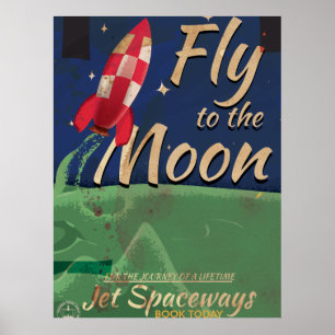 Fly me to the Moon Vintage Travel poster