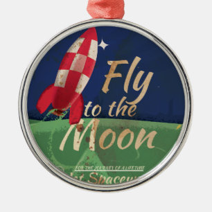 Fly me to the Moon Vintage Travel poster Metal Tree Decoration
