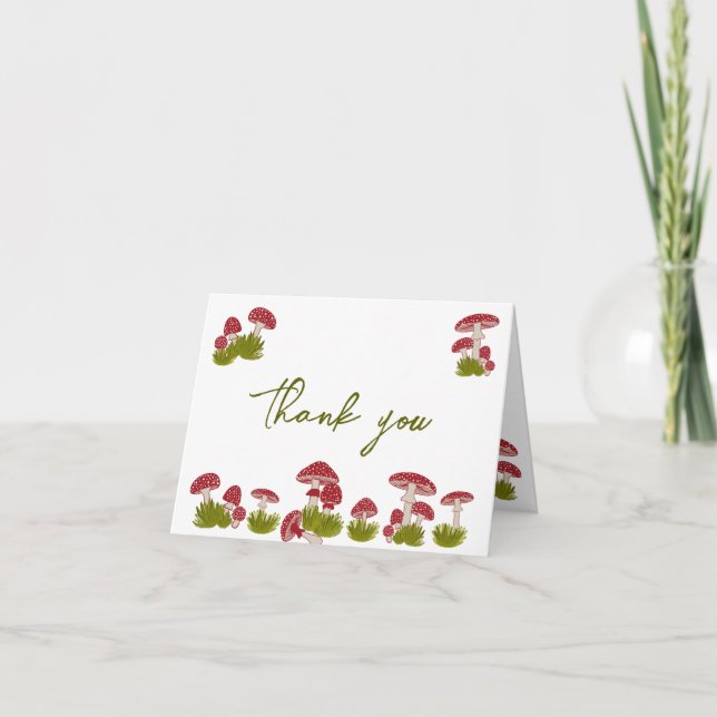 Fly Mushrooms Goblincore Garden Baby Shower Thank You Card (Front)