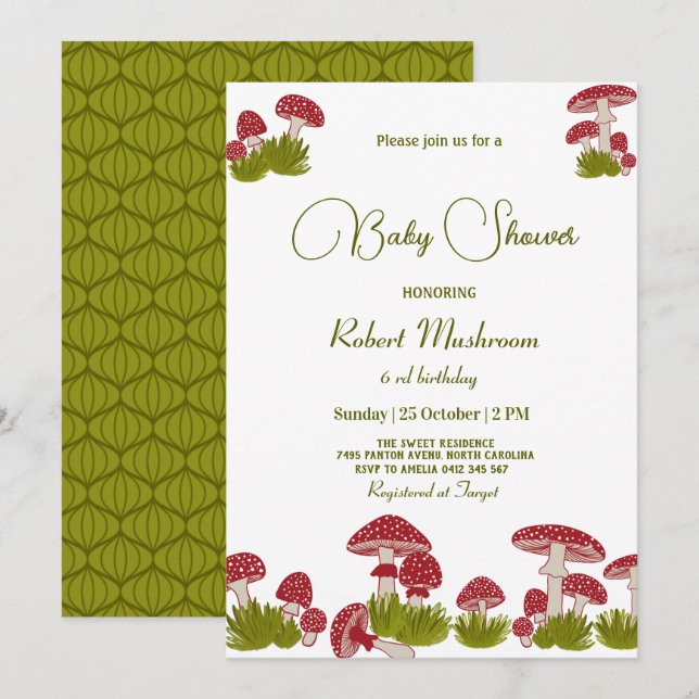 Fly Mushrooms Goblincore Green Baby Shower Invitation (Front/Back)