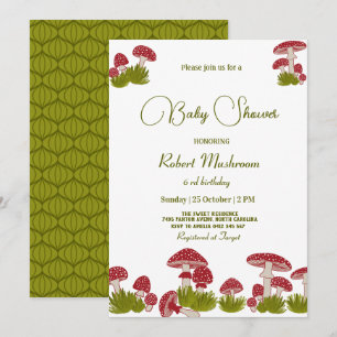 Fly Mushrooms Goblincore Green Baby Shower Invitation