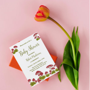 Fly Mushrooms Goblincore Green Baby Shower Invitation