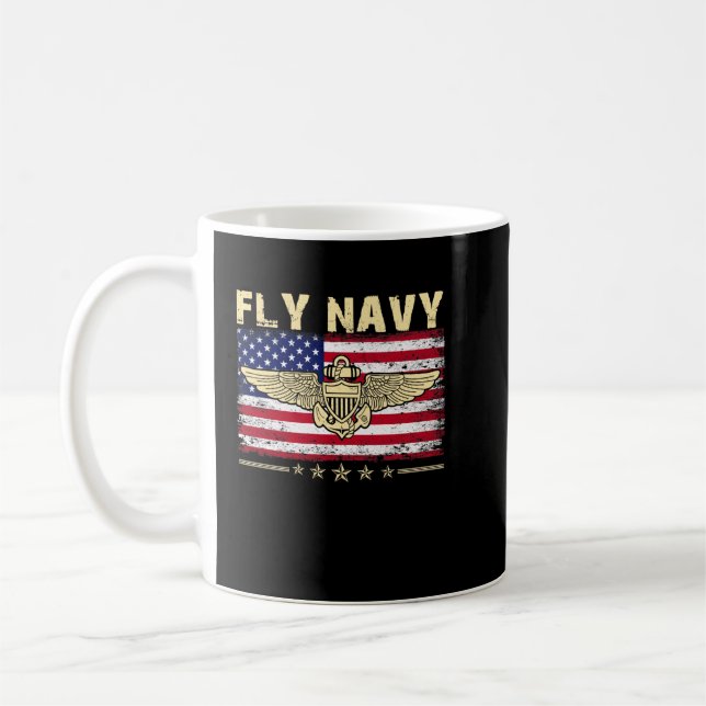 Fly Navy Shirt Classic Naval Officer Pilot Wings T Coffee Mug (Left)