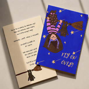 Fly On Over Cute Witch Halloween Party Invitation