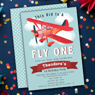 Fly One Plane Kids 1st Birthday Invitation