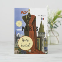 Fly Paris France Vintage Travel Poster
