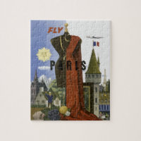 Fly Paris France Vintage Travel Poster