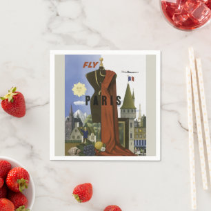 Fly Paris France Vintage Travel Poster Napkin