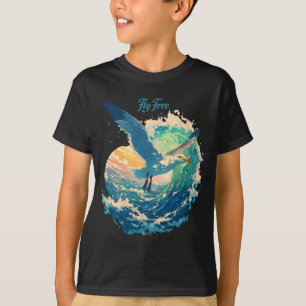 Fly Seagull Ocean Sunset Scene Coastal Performance T-Shirt