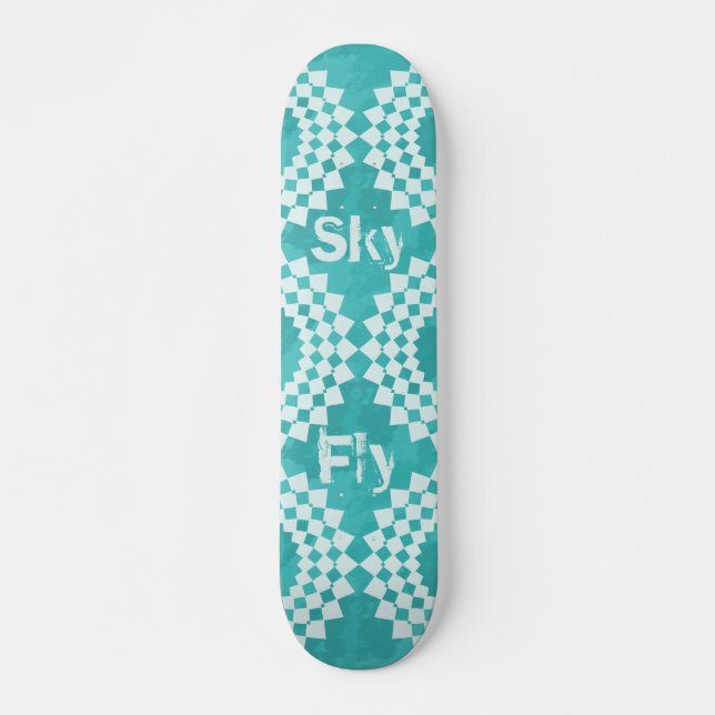 Fly Sky Modern Typography Blue Mandala Skateboard (Front)