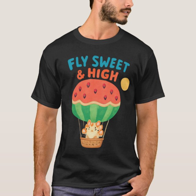 Fly Sweet & High | Watermelon Balloon Cat T-Shirt (Front)