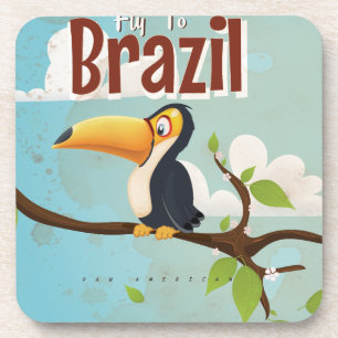 Fly to Brazil vintage Vacation Poster Coaster
