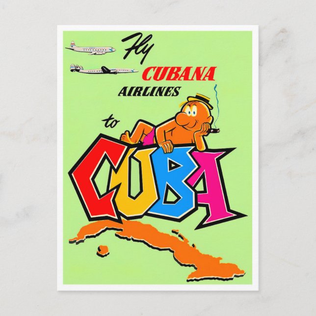 Fly to Cuba vintage travel postcard (Front)