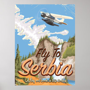 Fly To Serbia Cartoon Travel poster
