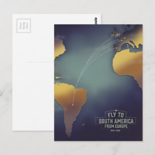 Fly to South America From Europe map Postcard
