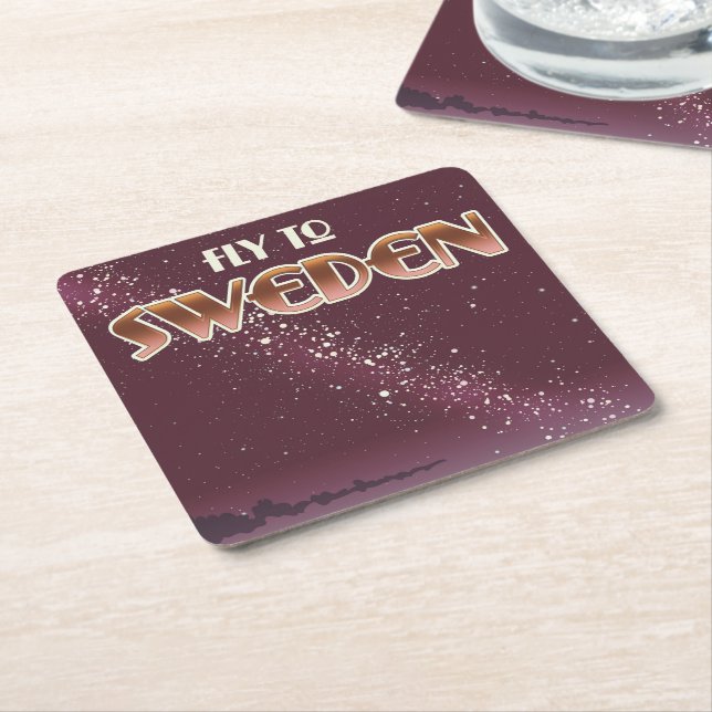 Fly to Sweden Square Paper Coaster (Angled)