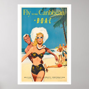 Fly to the Caribbean Vintage Travel Poster