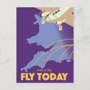 Fly Today Vintage Style travel poster Postcard
