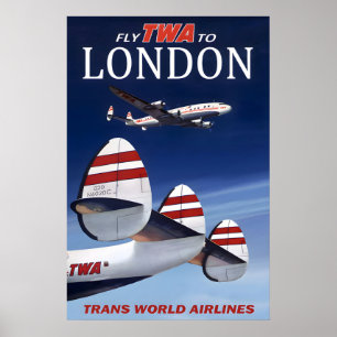 Fly TWA to London England Trans World Airlines Poster