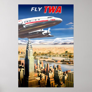 Fly TWA Trans World Airlines Chrysler Building New Poster