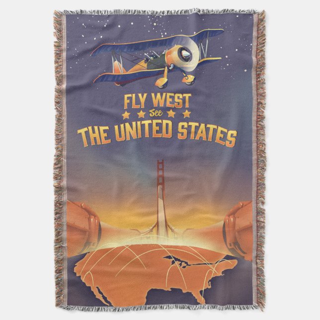 Fly West See the United States. Throw Blanket (Front Vertical)