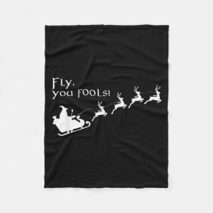 Fly You Fools Santa Sleigh Reindeer Christmas  Fleece Blanket