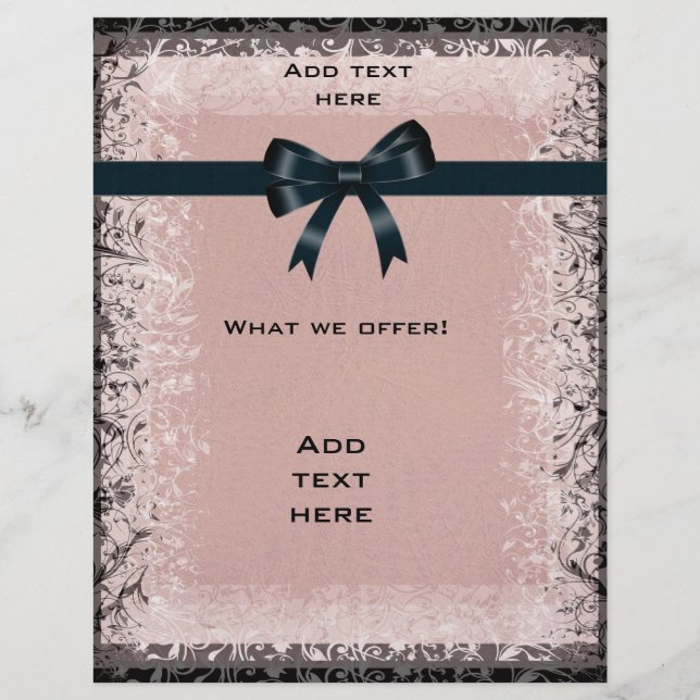 Flyer Antique Old Paper Pink Black Bows Template (Front)