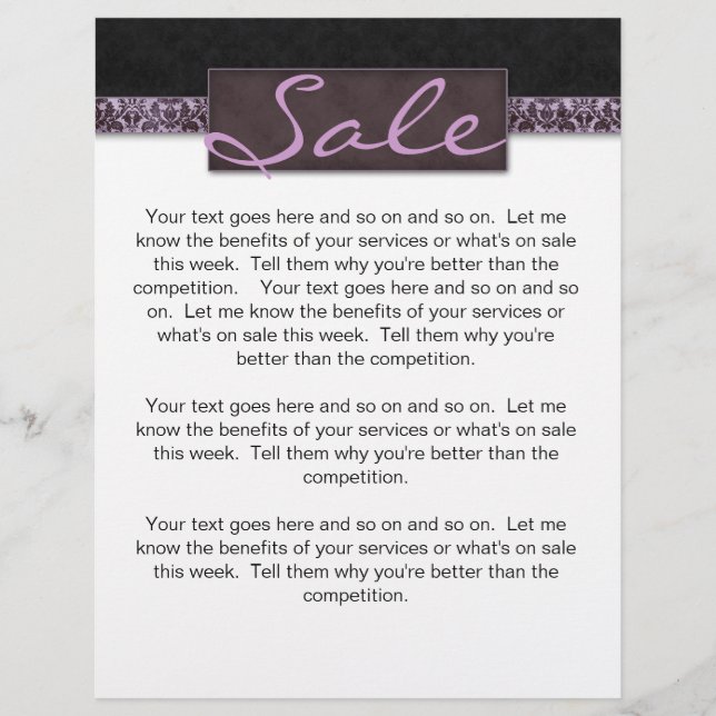 Flyer Damask Black Purple Sale (Front)