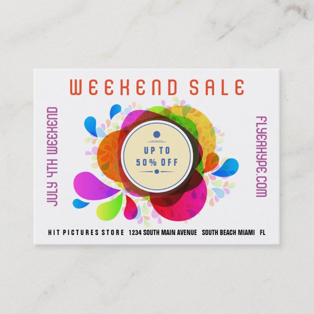 Flyer Hype Badge Store Sale Marketing Colourful V3 Business Card (Front)