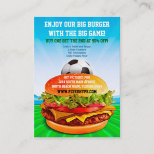 Flyer Hype Burger Cafe Sports Bar Soccer Food Business Card