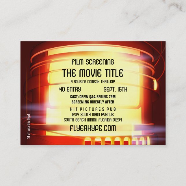 Flyer Hype Film Noir Marquee Cinema Film Screening Business Card (Front)