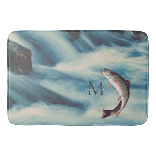 Flyfishing Trout Fisherman  Blue River  Monogram Bath Mat (Front)