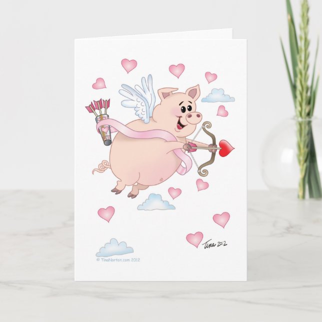 Flyimg Valentine Piggy Card (Front)