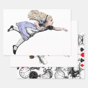Flying Alice Wonderland Adventure Vintage Tenniel Wrapping Paper Sheet