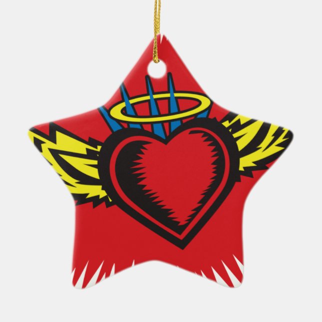 Flying Angel Heart Tattoo Ceramic Tree Decoration (Front)