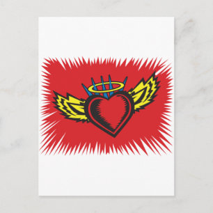 Flying Angel Heart Tattoo Postcard