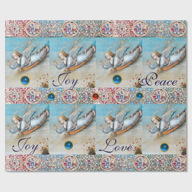 FLYING ANNUNCIATION ANGEL RED BLUE GEMSTONES Xmas Wrapping Paper (Flat)
