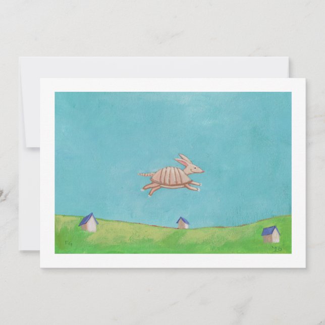 Flying Armadillo original painting fun art CUSTOM Invitation (Front)