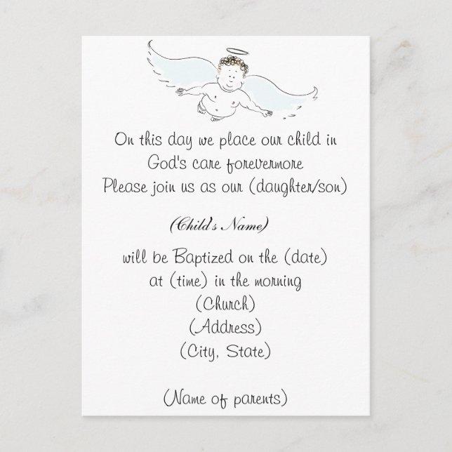 Flying Baby Angel Baptism Invitation (Front)