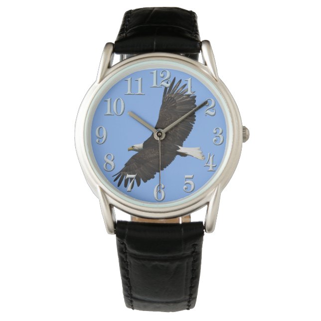 Flying Bald Eagle and Blue Sky Wildlife Wristwatch (Front)