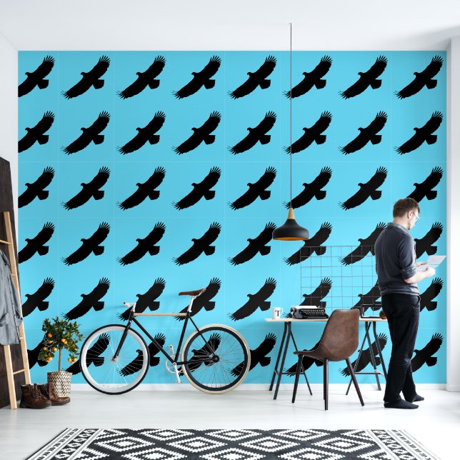 Flying Bald Eagle Custom Colour Blue Wallpaper (Living Room)