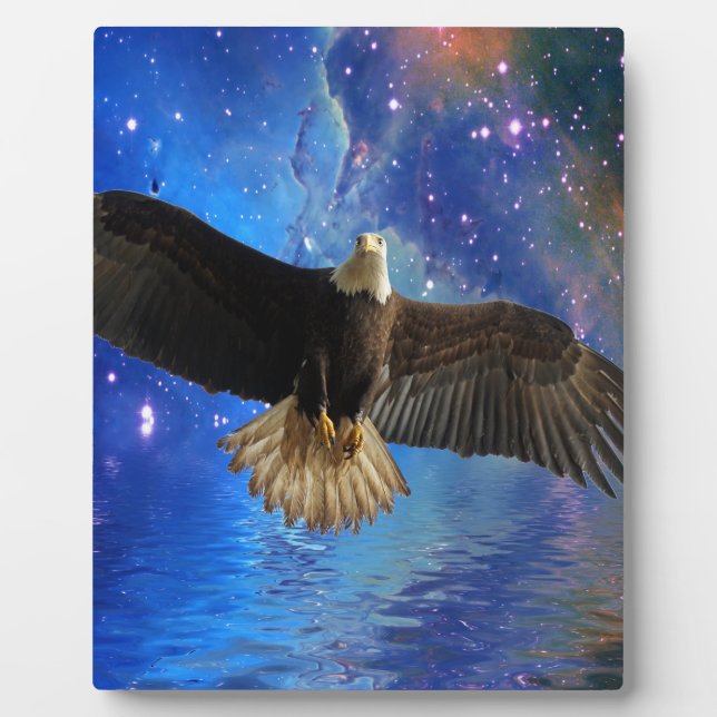 Flying Bald Eagle & Outer Space Nebula Art Plaque (Front)