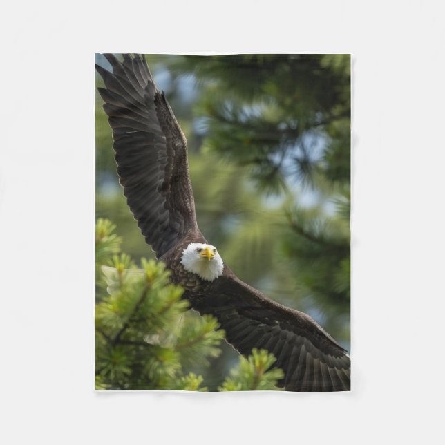 Flying Bald Eagle Sherpa Throw Fleece Blanket (Front)