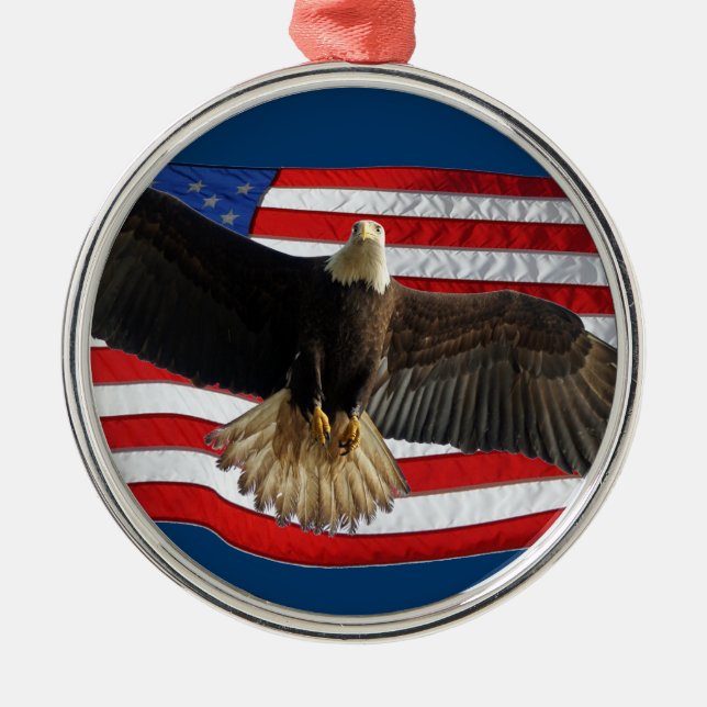 Flying Bald Eagle USA Patriotic Gift Metal Tree Decoration (Front)
