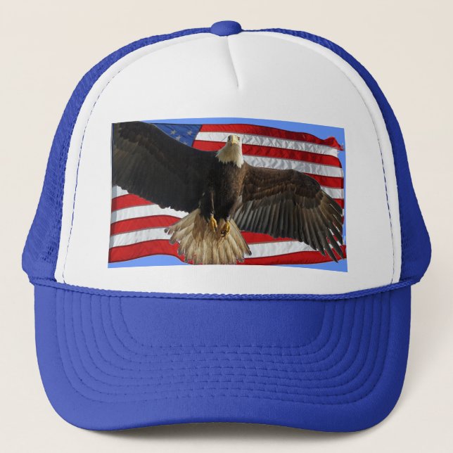 Flying Bald Eagle USA Patriotic Gift Trucker Hat (Front)