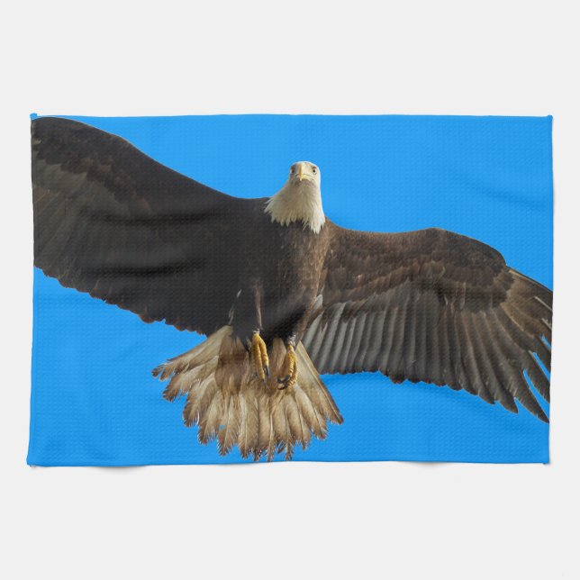 Flying Bald Eagle Wildlife Gift Tea Towel (Horizontal)