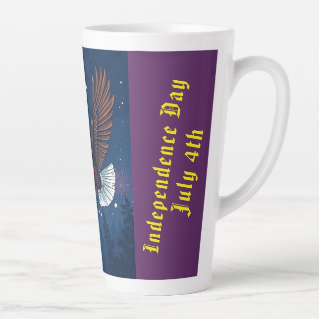 Flying Bald Eagle with USA Flag Scarf & Fireworks  Latte Mug (Right)