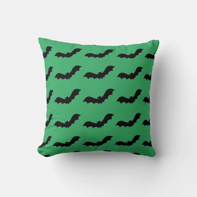 Flying Bat Animal Green and Black Pattern Cushion (Front)